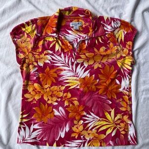 Caribbean Joe Pink and Orange Floral Button Down Shirt